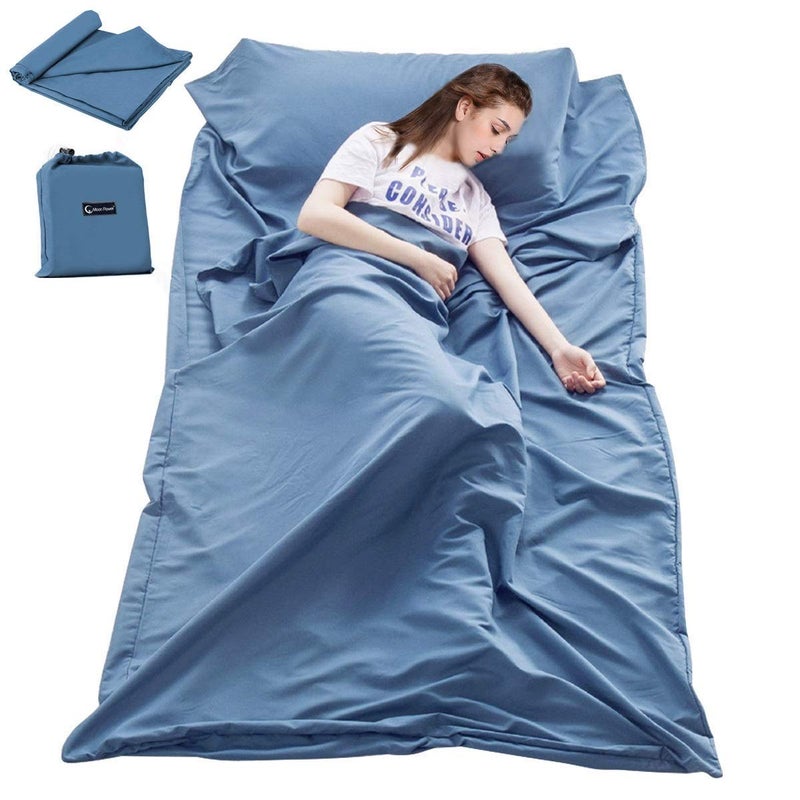 Mannice Sleeping Bag Liner Travel Camping Sheet Lightweight Hotel Compact Sleep Bag Sack (82.7 X 63 Inch, Blue) - Image 1